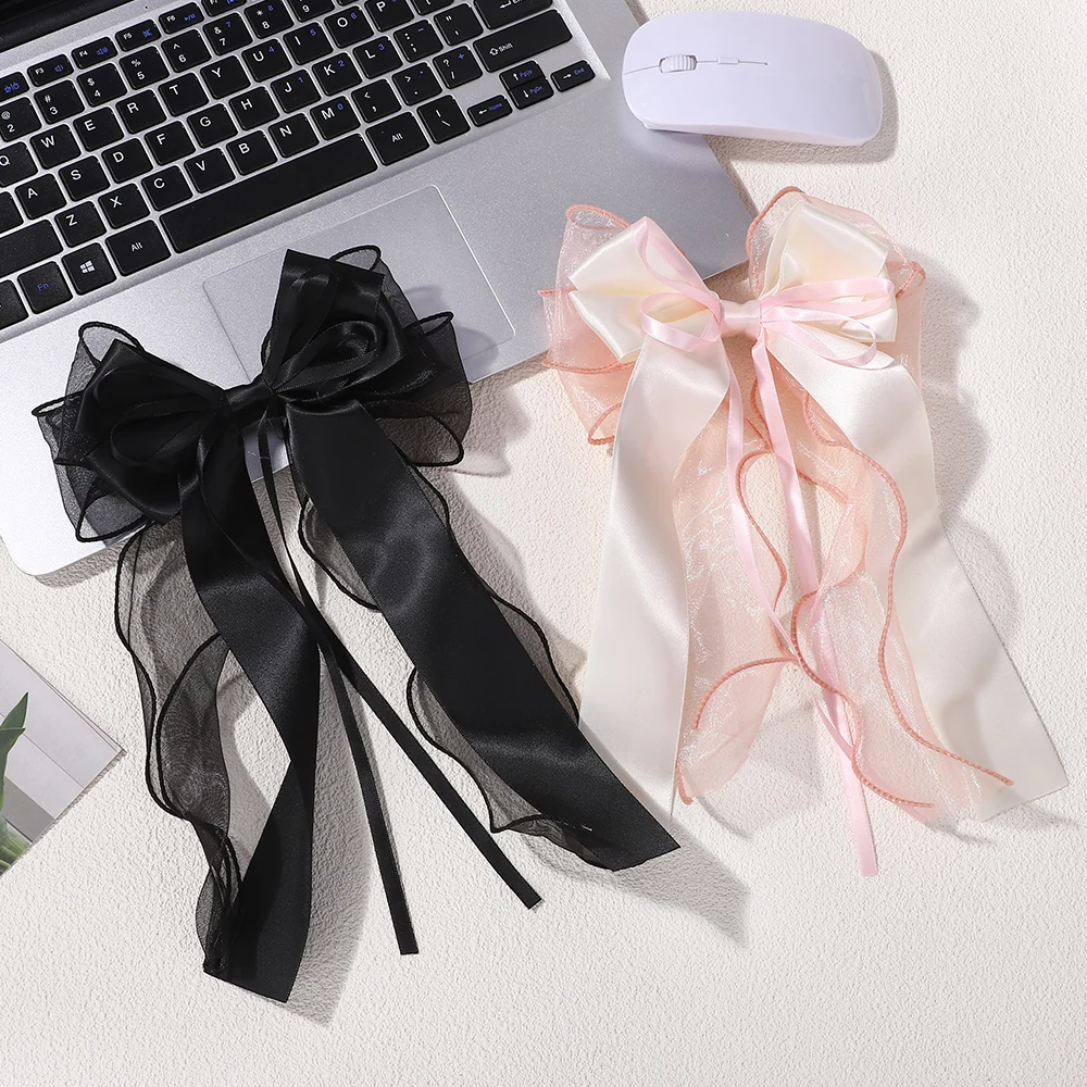 1 Stück Spitzen-Haarschleifen-Clip, Kokette-Bogen-Haarspangen mit langem Schwanzband für Frauen, Weihnachten, Valentinstag, Hochzeit, Abschlussball, Zubehör – Detail 5
