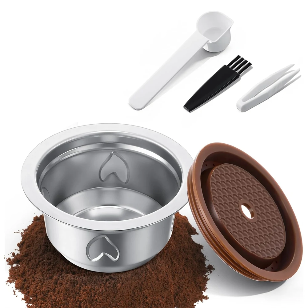 B01C-Reusable Coffee Pods Kit, 230Ml Stainless Steel Coffee Capsule,For Nespresso Vertuo Machines, Includes Silicone Lid