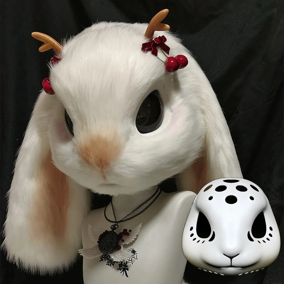 Base Mask Semi Realistic Animal Skull Rabbit Animal Skull Cosplay Cute Round Face Realistic Animal Costume Anime cos Accessories
