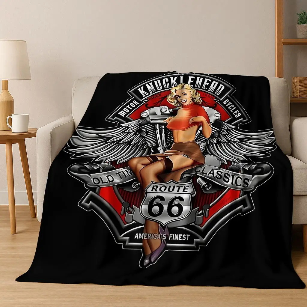 

Retro Route 66 Road Trip America Historic Mother Road Art Flannel Blanket,Cozy Soft Throw Blanket for Home Bedroom Bed Sofa Gift