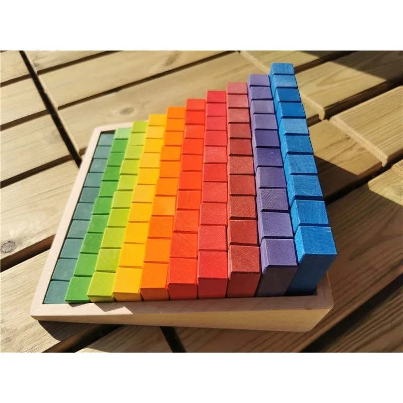 100pcs Small Wooden Building Blocks Set Rainbow Stacking Counting Timber Square Construction Tube Toys for Kids