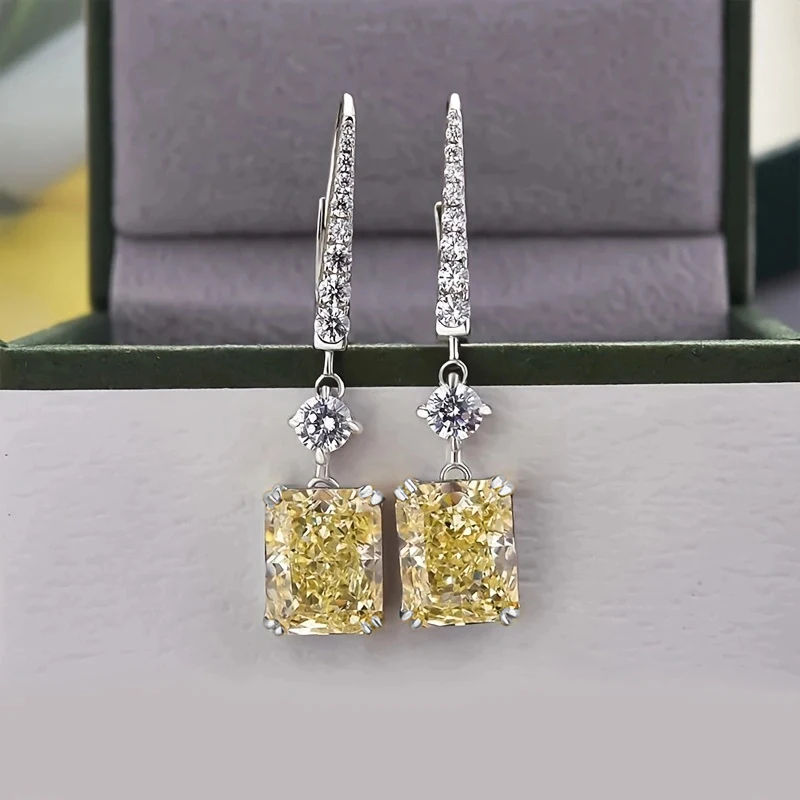 Huitan Temperament Yellow CZ Dangle Earrings for Women Modern Fashion Newly Designed Bridal Wedding Earrings Luxury Lady Jewelry