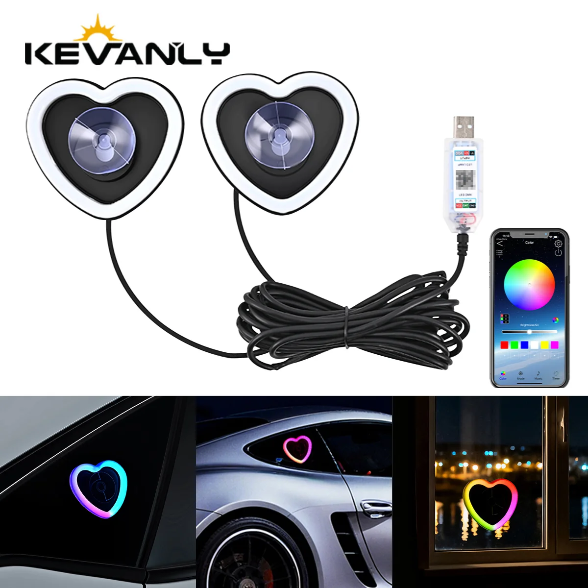Car Neon Light Fullcolor Triangle Window LED Ambient Light with Suction Cup USB APP Control Interior Atmosphere Breathing Lamp