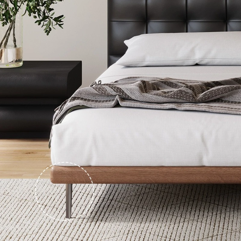 Vintage leather bed master bedroom Italian retro bed  frame black medieval modern 180×200 кровать односпальная bedroom furniture