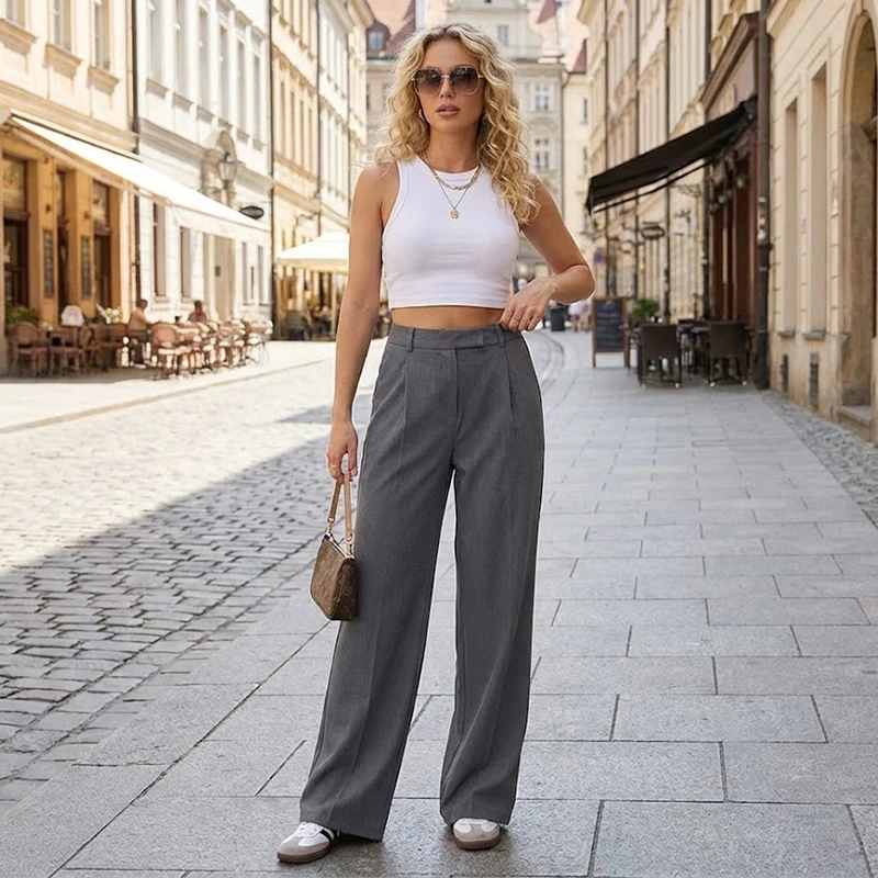Willshela Women Fashion Solid Front Zipper Straight Pants Vintage High Waist Full Length Female Chic Lady Trousers