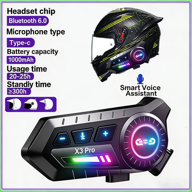 

Motorcycle Helmet Headset Earphone Bluetooth 1000Mah Noise Reduction Waterproof Hands-free Wireless Motorcycle X3/X3 PRO