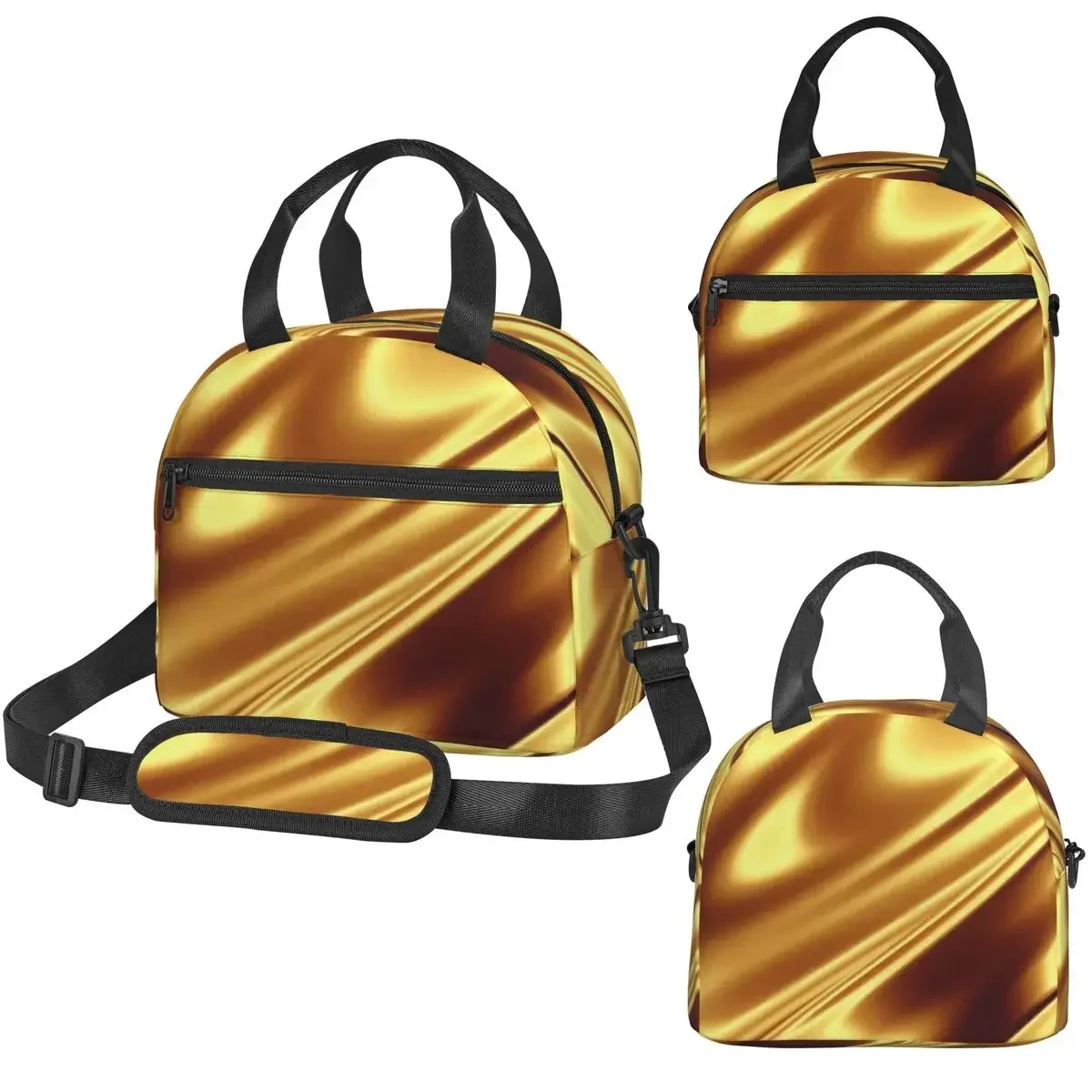 Golden Fabric Geometric Wave Pattern Insulated Lunch Bag for Kids School Cooler Thermal Box Tote Portable Lunch Boxes
