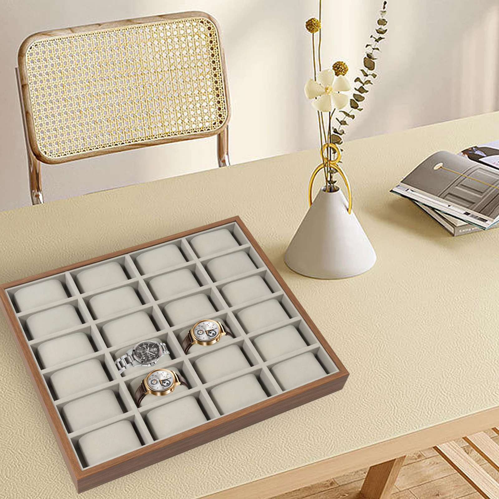 24 Slots 40*33*4.5cm Watch Box Case Watch Storage Box Home Watch Bracket Jewelry Display Travel Multi-piece Storage Case