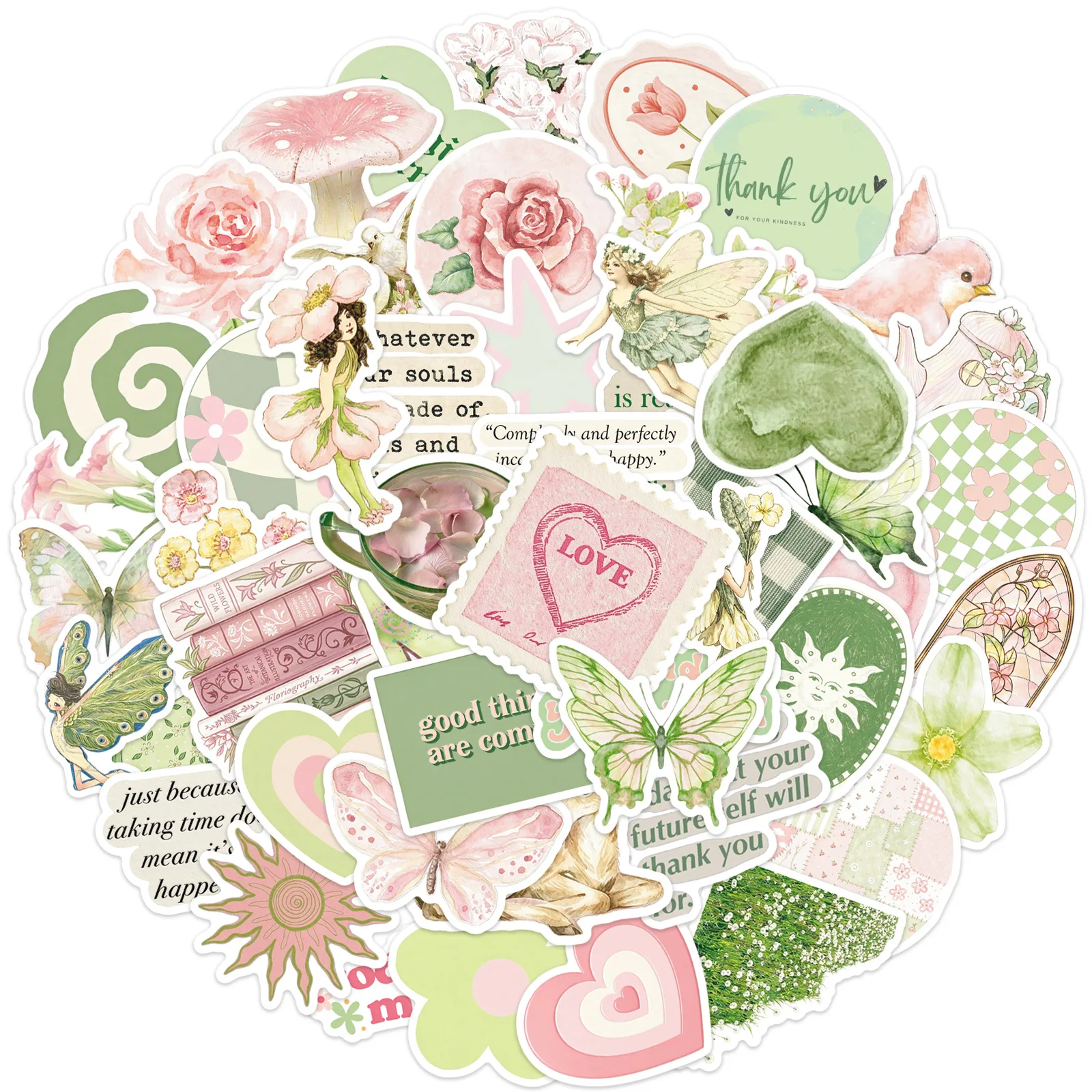 50 Pcs Vintage Watercolor Stickers Kit Waterproof Creative Stationery Labels for Bikes Luggage Notebooks DIY Craft Decorative