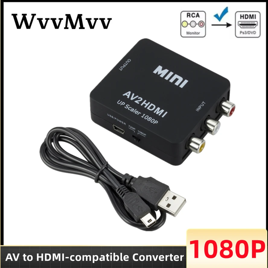 HD 1080P RCA AV to HDMI-compatible Converter AV/CVSB L/R Video Box Support NTSC PAL Output AV To HDMI For N64 Wii PS1/2/3 Xbox