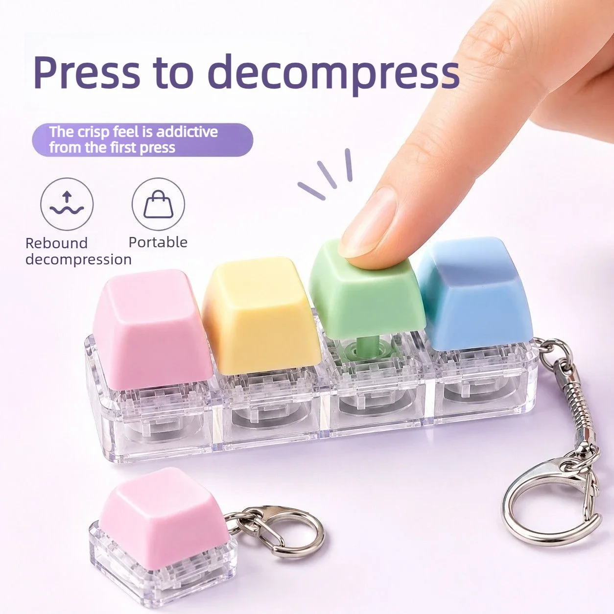 1/4/9 Buttons Keyboard Clicker Fidget Keychain, Tactile Mechanical Stress‑Relief Sensory Toy for Kids Birthday Gifts