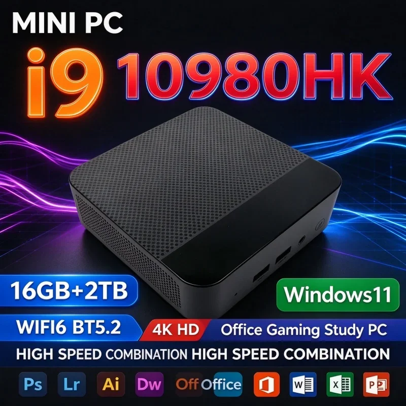 Mini Gaming Desktop PC Intel I9 10980HK Energy Saving Windows11 16GB RAM 1TB/2TB SSD WiFi6 BT5.2 4K Daily Home Office Computer