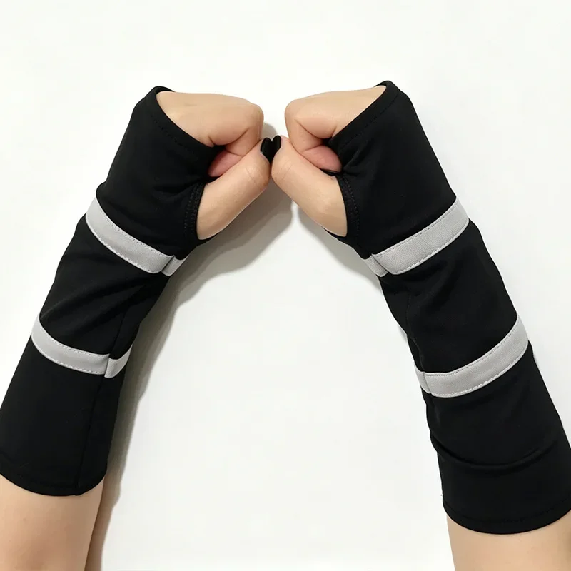 Ladies Black Finger Gloves Double Striped Daily Wear Sleeves