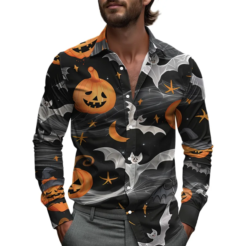 

Autumn men's long sleeved shirt 3D Halloween Theme shirts for man Casual button tops Breathable clothes for man Party costumes