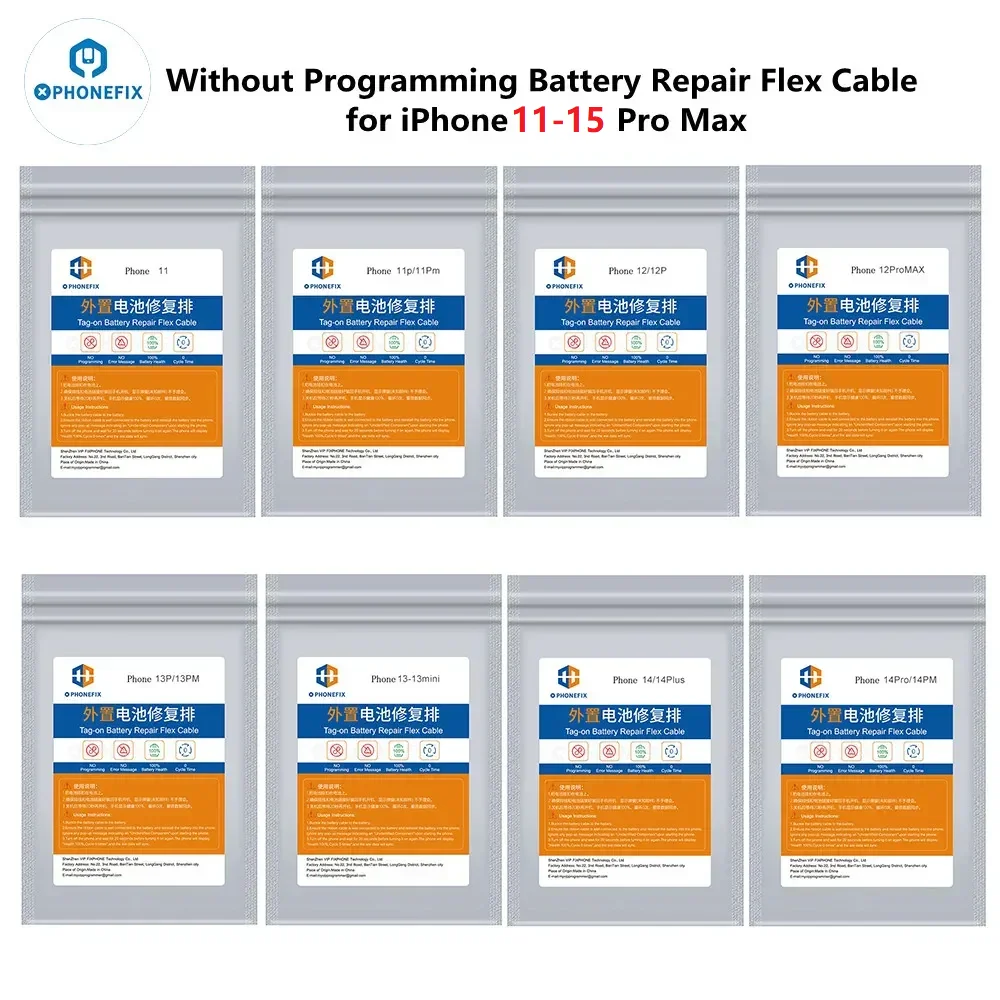 Pre-Programmed 2.0 Battary Tag-on Flex for iPhone11 12 13 14 15 Pro Max Solve Pop Up Error Message Warning Battery Repair Cable