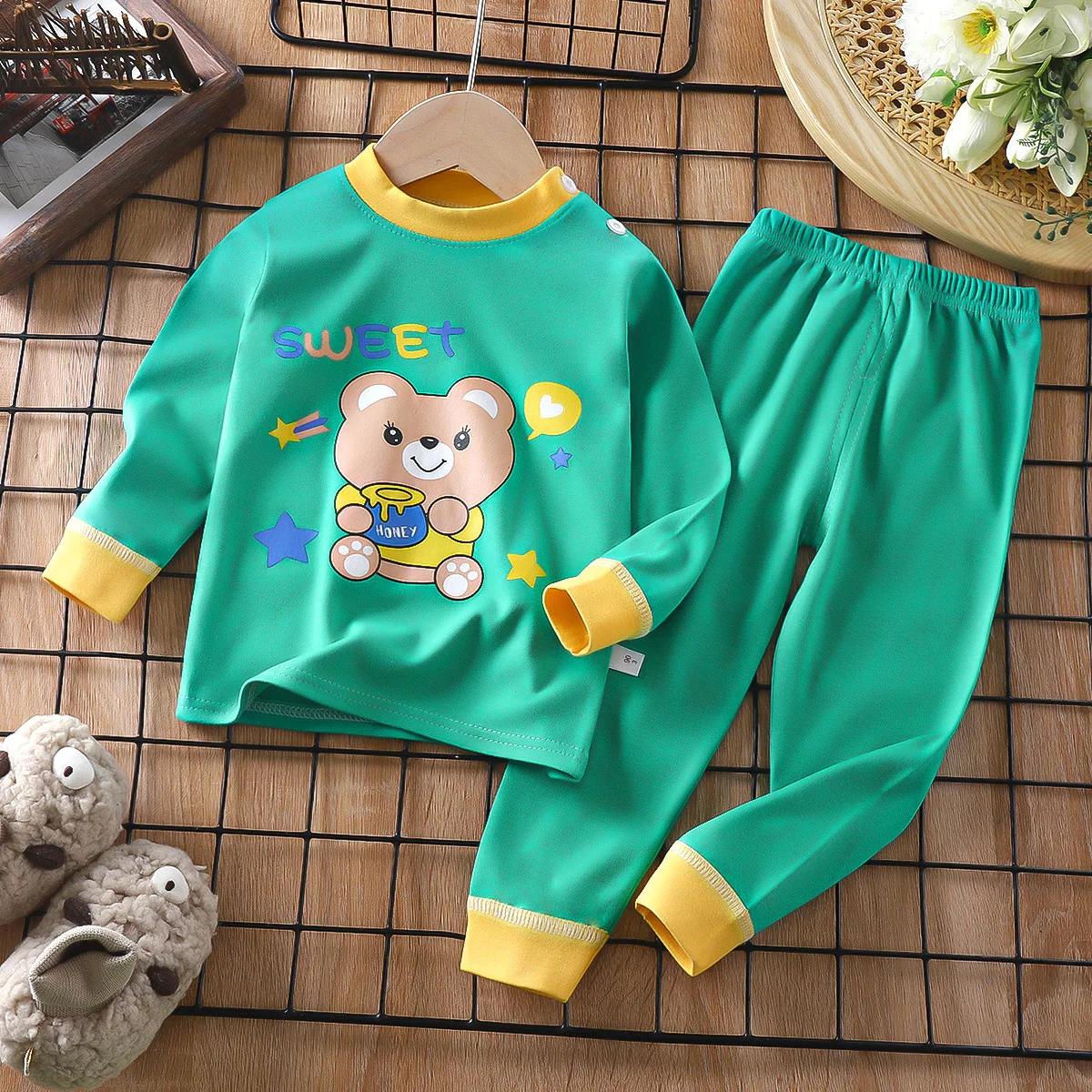 Boys Girls Pajama Sets Cartoon Print Long Sleeve Cute T-Shirt Tops with Pants Toddler Baby Spring Autumn Sleeping Clothes