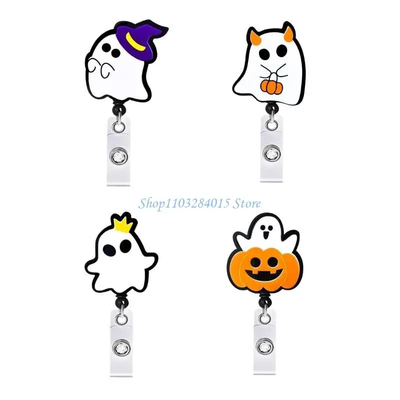 R6FF Halloween Badges Holder Retractable Badges Reel with Clip Doctor Nurse Badges Holder