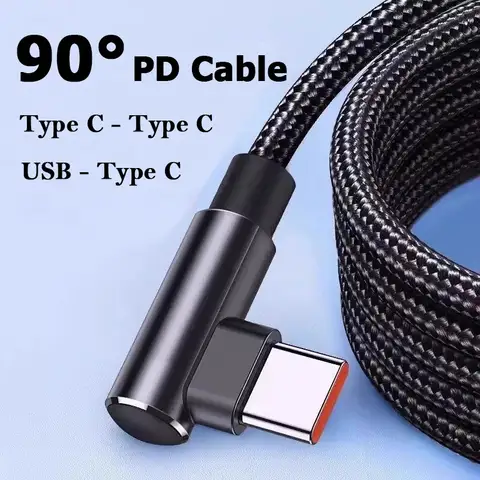 USB C To Type C Cable 90 Degree Elbow Phone Super Fast Charging USB to Type C PD Cord For Xiaomi Samsung Huawei Oneplus Phone