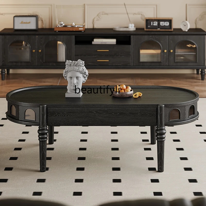 

French retro ash wood coffee table removable living room coffee table medieval solid wood coffee table