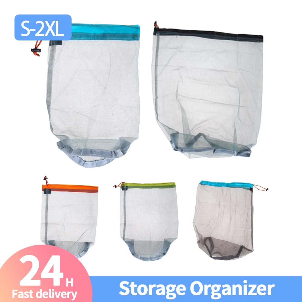 Ultralight Drawstring Mesh Stuff Sack Storage Bag Laundry Cloth Pouch Clothing Organizer for Tavelling Camping Hike Climbing