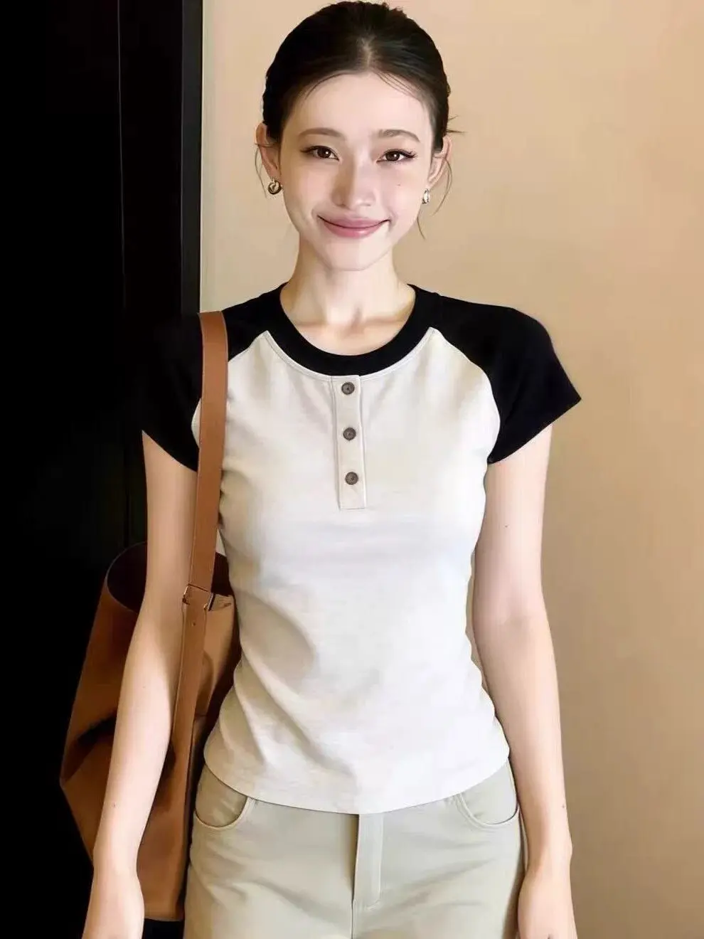 Slim Fit Short Sleeve T-Shirt 95 Cotton Women's Fashionable Casual Top Spring Summer New Style plus Size Body Shaping Chic
