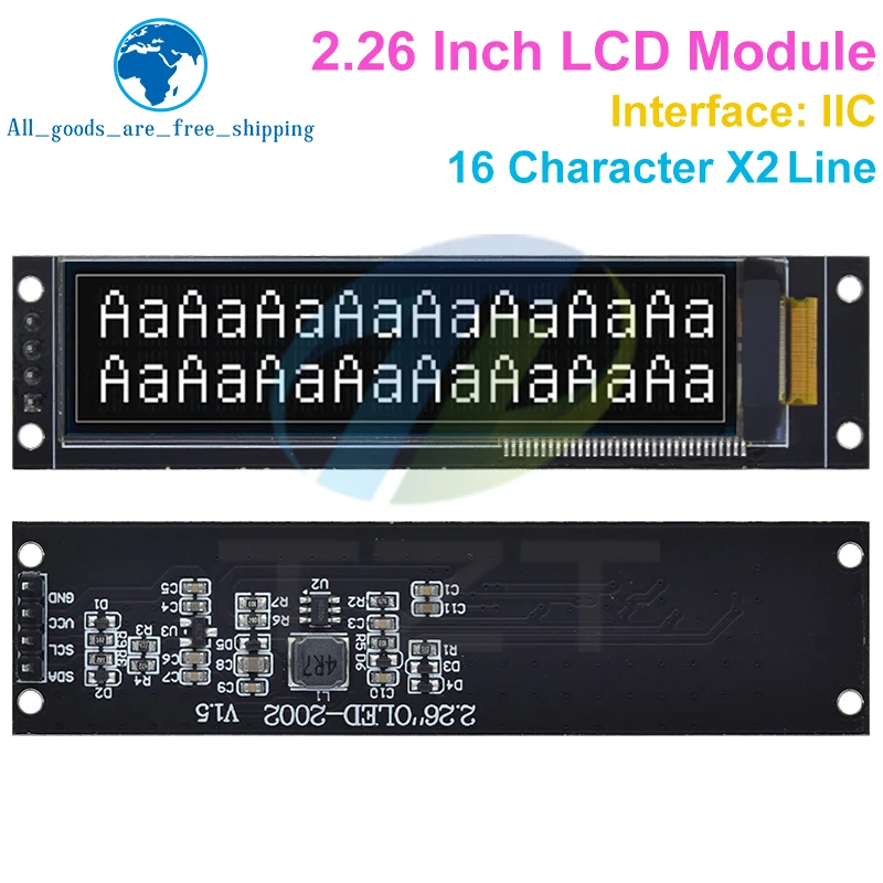 TZT 2.26 Inch 4PIN White OLED Screen Module IPS 1602 Character OLED Screen KS0066 Drive IC IIC Interface 3.3V For Arduino