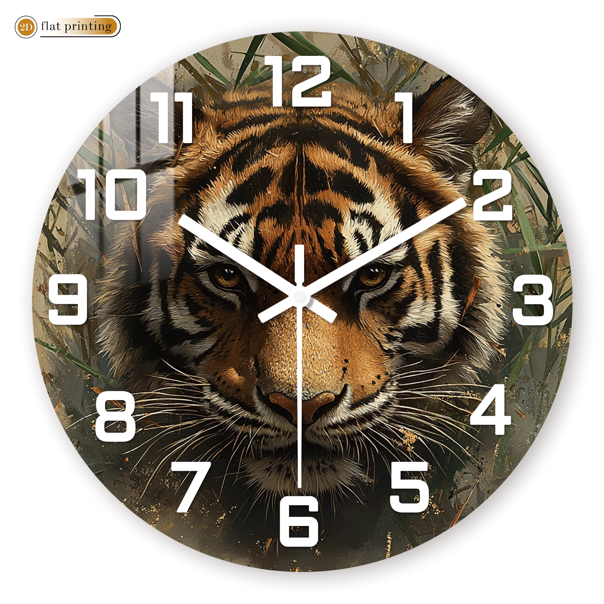 Realistic Tiger Head in Jungle Wall Clock, Wild Animal Art Home Decor, Silent Quartz Movement Decorative Timepiece