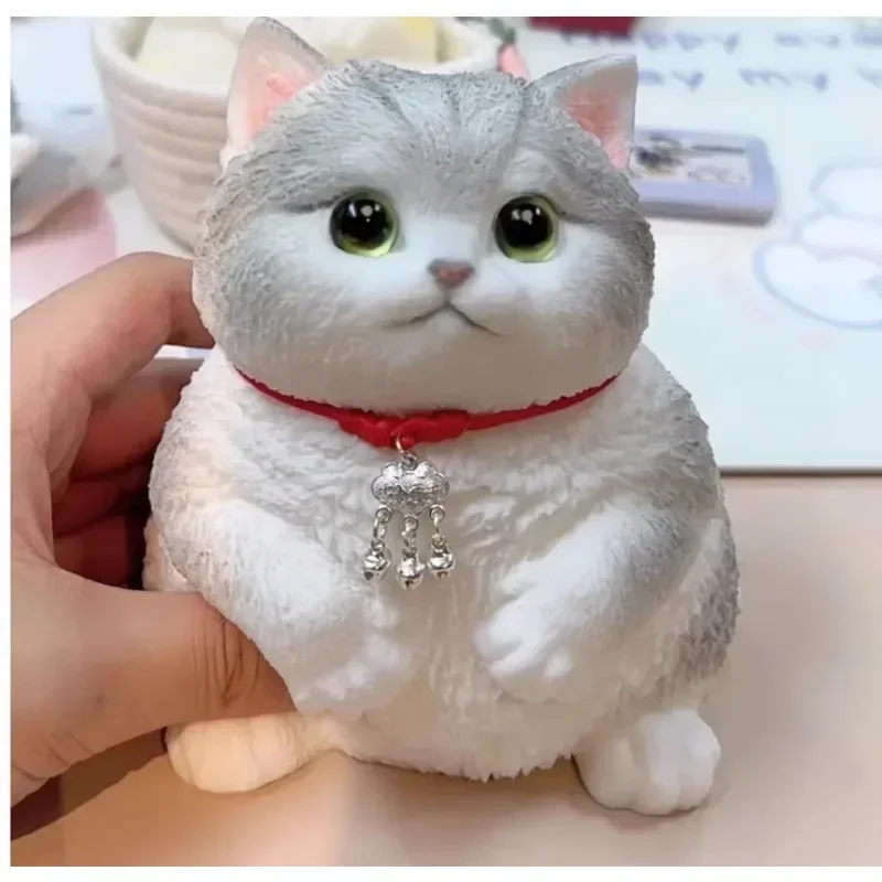 17cm Simulation Silicone Cat Soft Rebound Handmade Toy with Bamboo Basket Bionic Kitten Birthday Gifts Ornament