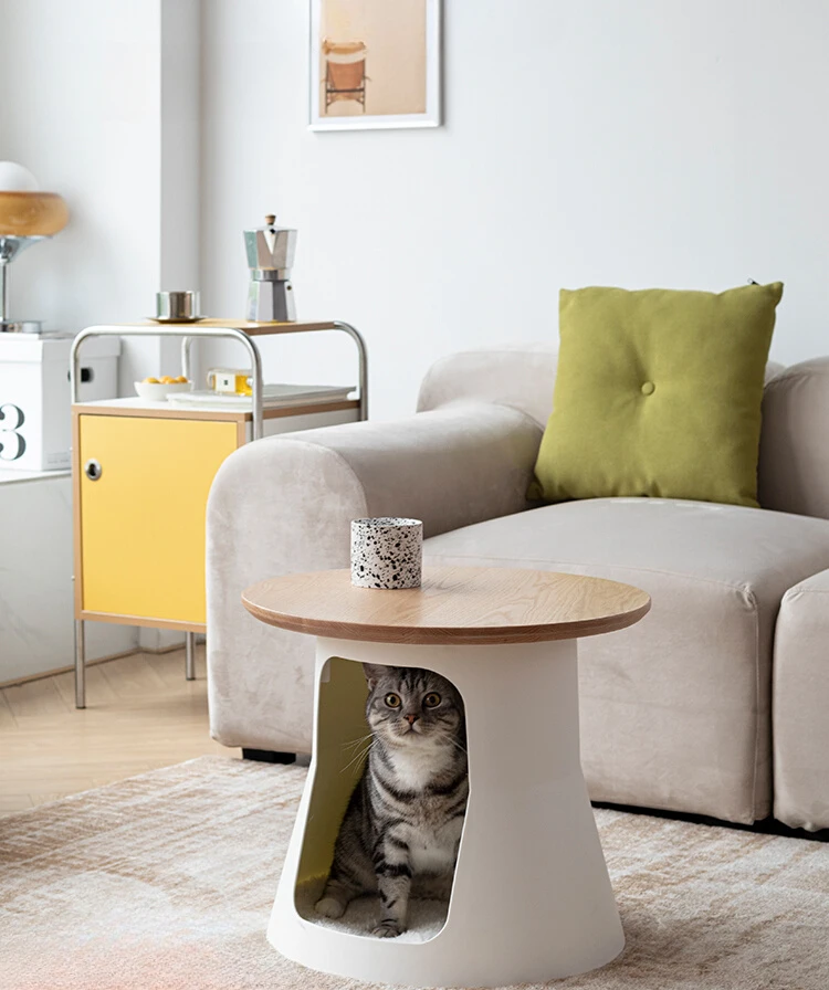 Creative Solid Wood Cat Coffee Table Living Room Nordic Modern Simple Cat Cage Human Cat Shared Pet Sofa Side Table