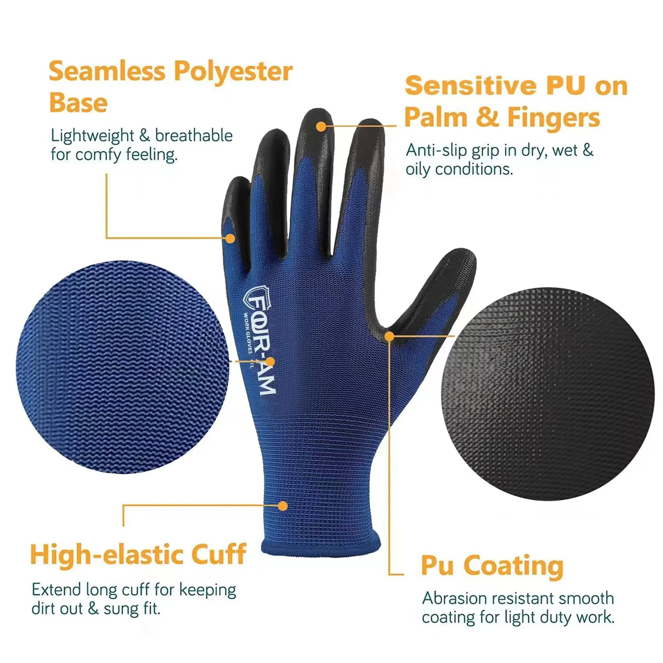 3/12PAIRS PU Coated Work Gloves garden - Lightweight Machine Polyester Blend for Workshops & Errands Adults