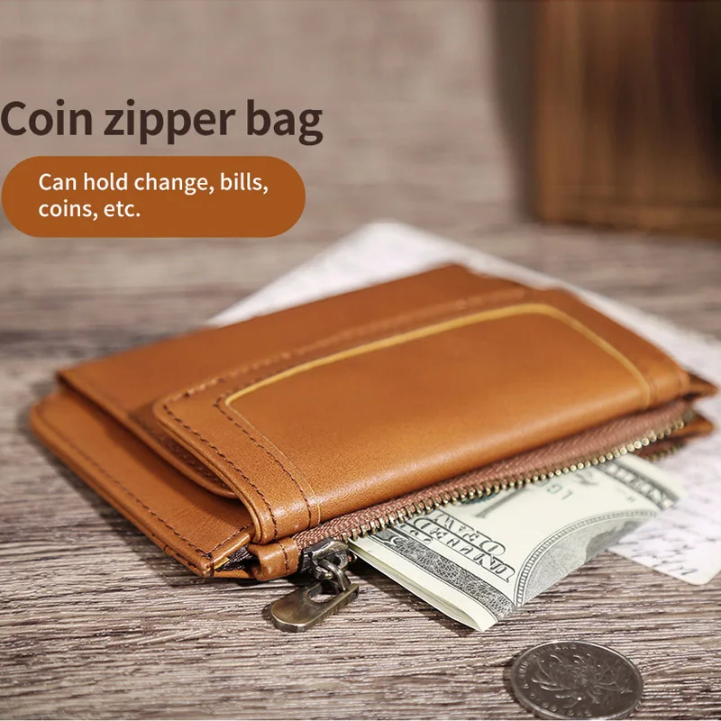 Multi-card Wallet Top Layer Cowhide Genuine Leather Pouch Women Classic Retro Multifunctional Bank Card Holder Zipper Coin Purse
