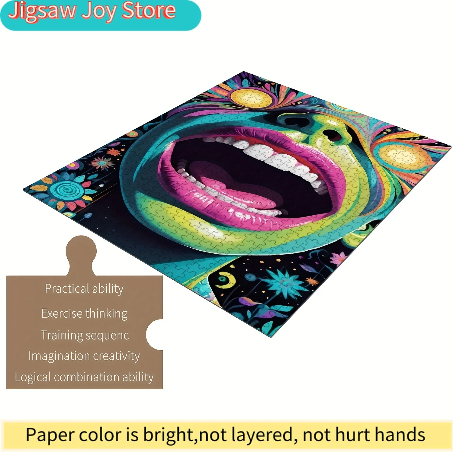 

Jigsaw Puzzle for & Families - Vibrant Lips & Teeth Design with Cosmic Stars & Swirls, Intermediate Challenge, Premium Wood P