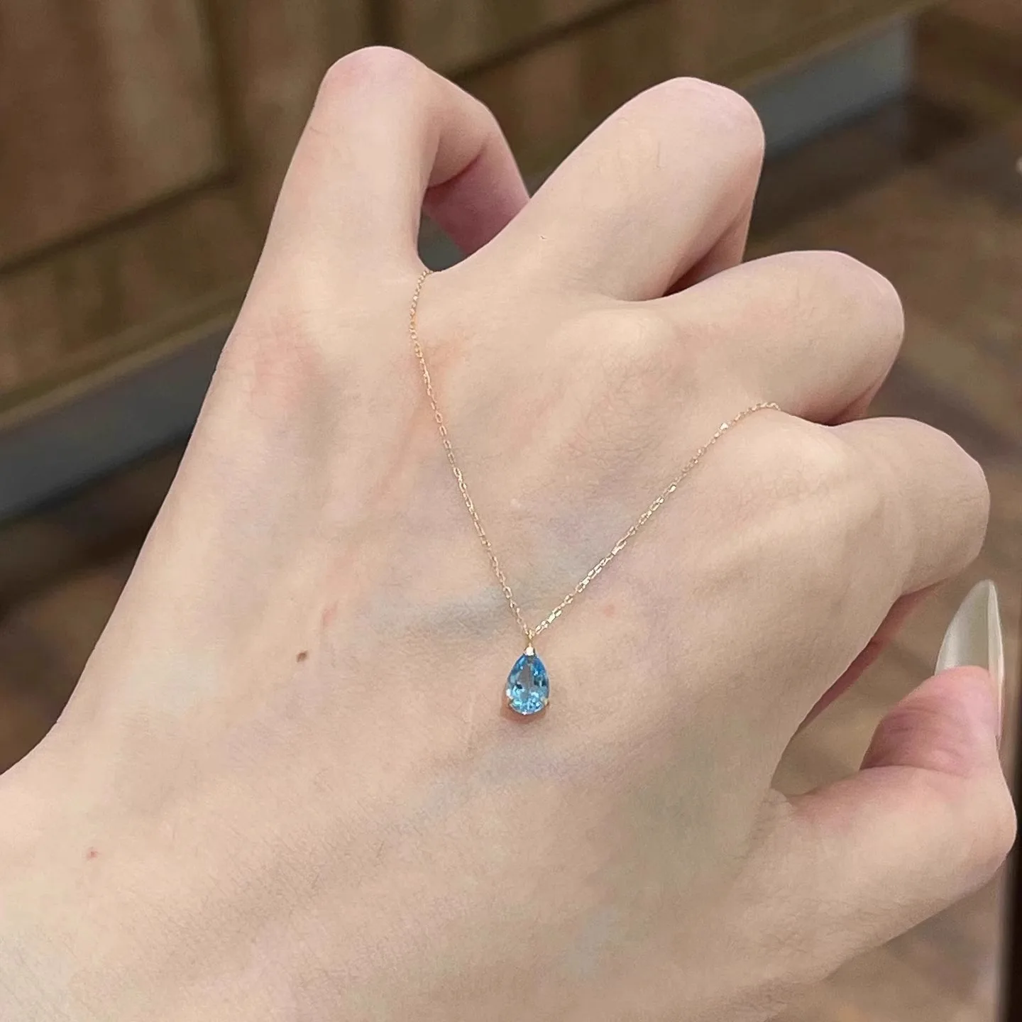 

Aquamarine Water Drop Pendant Necklace Women Summer Light Luxury Exquisite Clavicle Chain Minimalist Design High Grade Jewelry