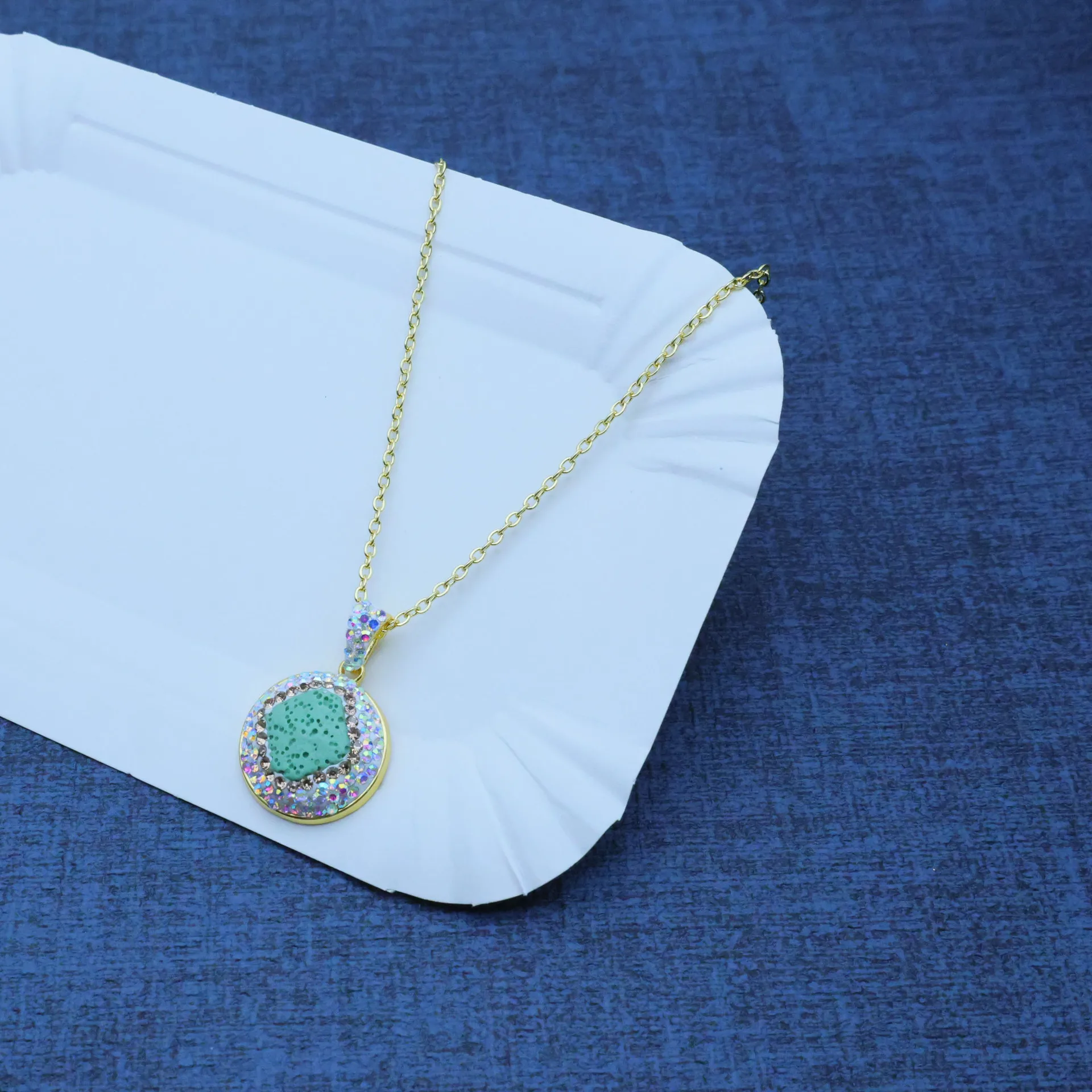 DIY accessories Summer hot sale new volcanic stone dopamine square shape green niche design three-piece fashion temperament set