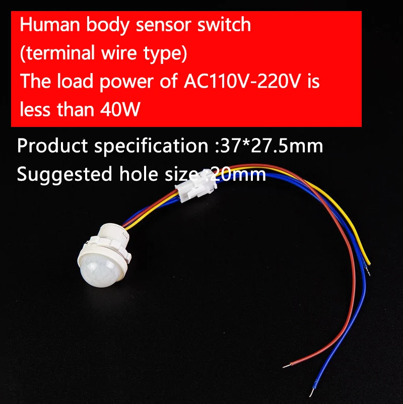 Infrared human body sensing switch 12V, 24V, 220V, with delay timer, embedded sensor, ceiling-mounted sensing head