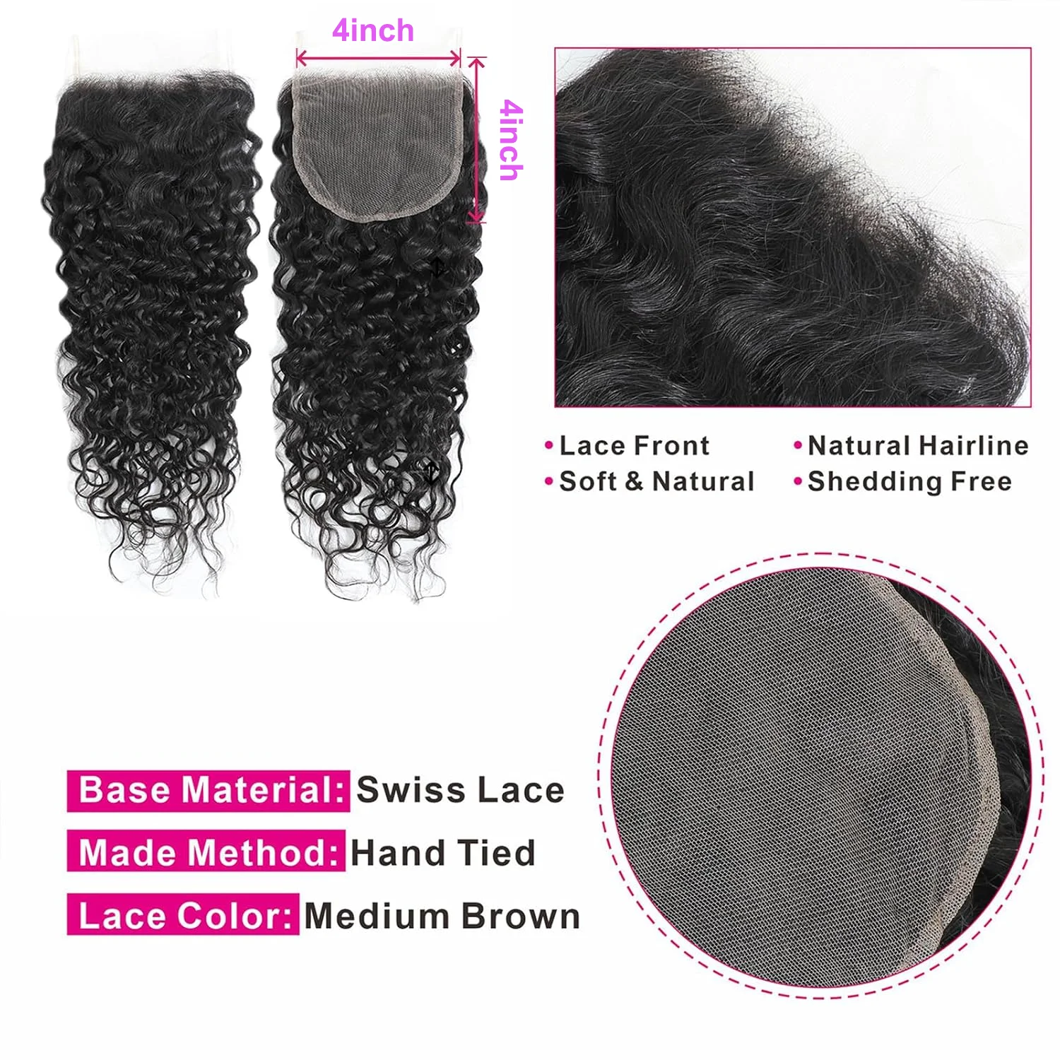 Remy Hair Water Wave 4x4 Lace Closure 13x4 Lace Front Closure Human Hair Ear to Ear Transparent Lace Frontal Closure