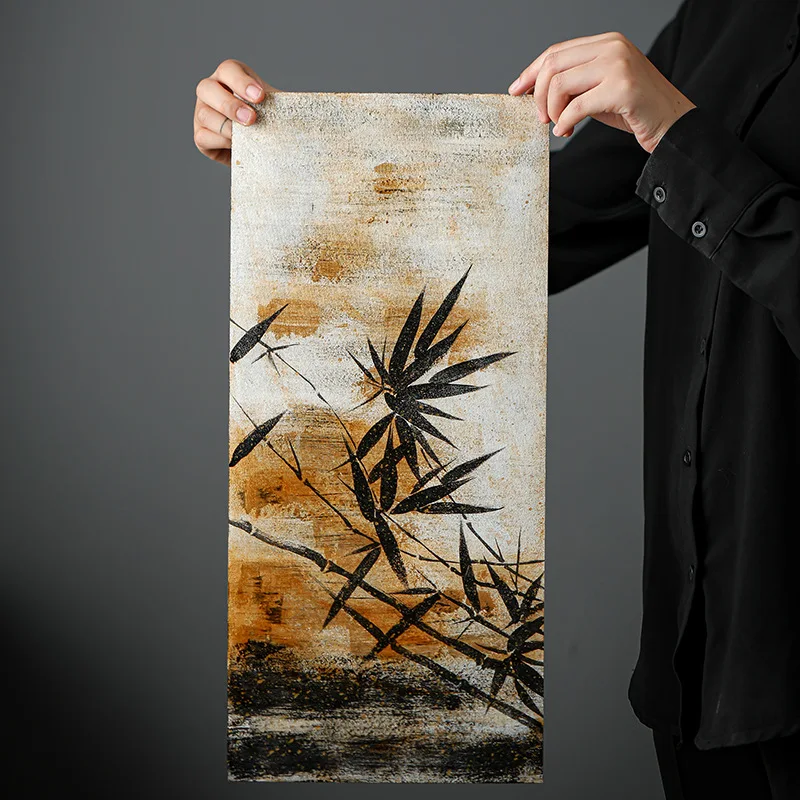 New Chinese Lacquer Tea Mat Hand Painted Bamboo Pattern Dry Brew Pad Gongfu Tea Accessories Tea Room Home Decoration Gift