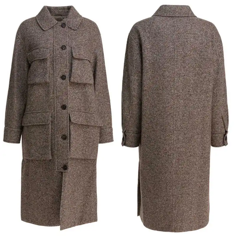 

Multi Pockets Men Overcoat One Piece Long Jacket Single Breasted Autumn Winter Warm Casual Business Wear Customized