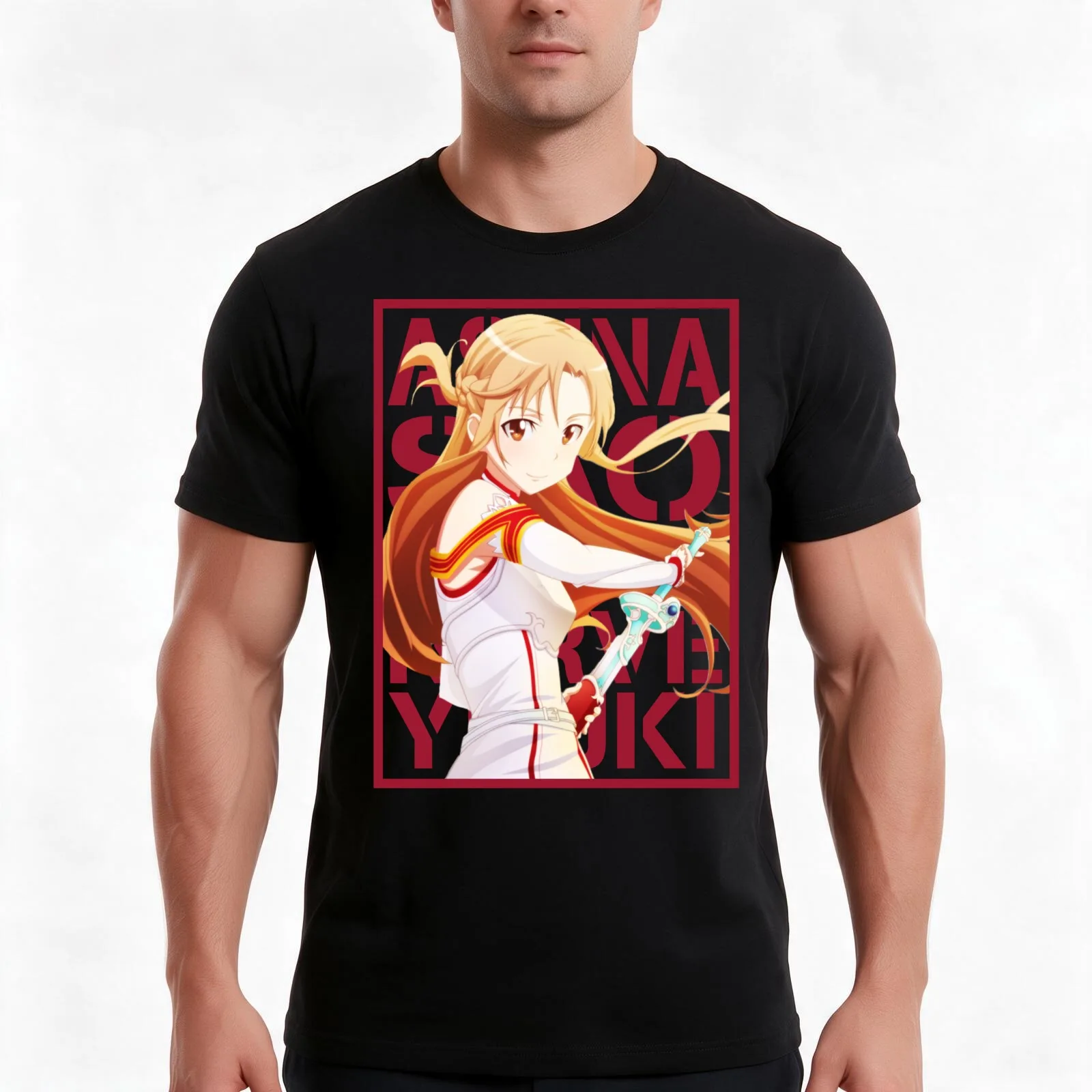 Asuna logo 2 T-Shirt, Summer Casual Cotton Tee, Oversized Streetwear Tops, Vintage Graphic Print, Loose Fit Short Sleeve