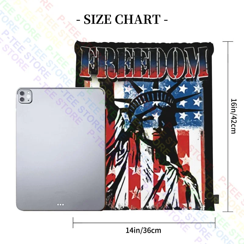 Freedom Flag With Statue Of Liberty Graphic Drawstring Bags Gym Bag Cute Shoe Bag Gym Tote Bag Bags For Travel