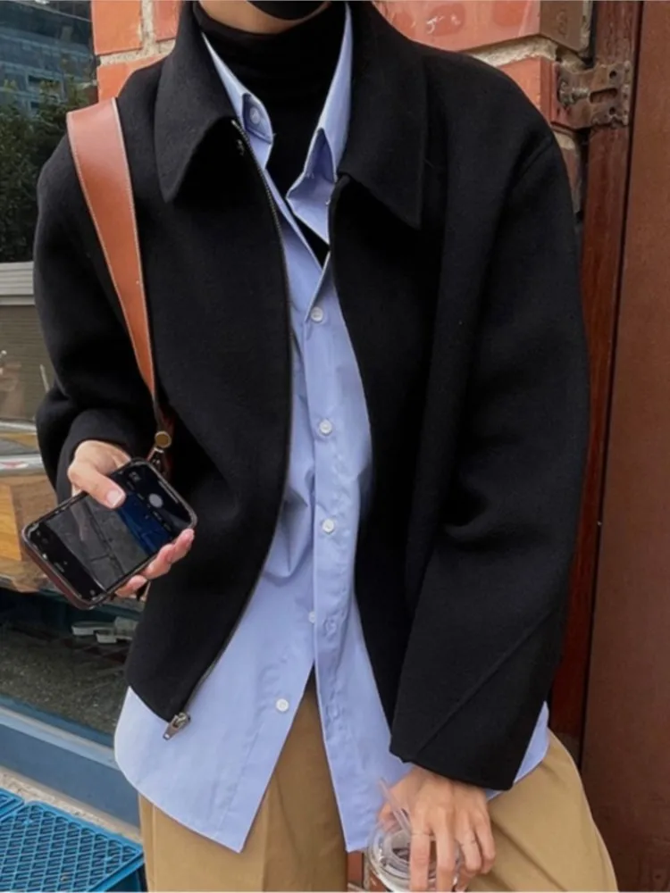 

Autumn Vintage Basic Woman Jacket New Work French Turn Down Collar Zipper Coat Casual Office Lady Korean Fashion Female Clothes