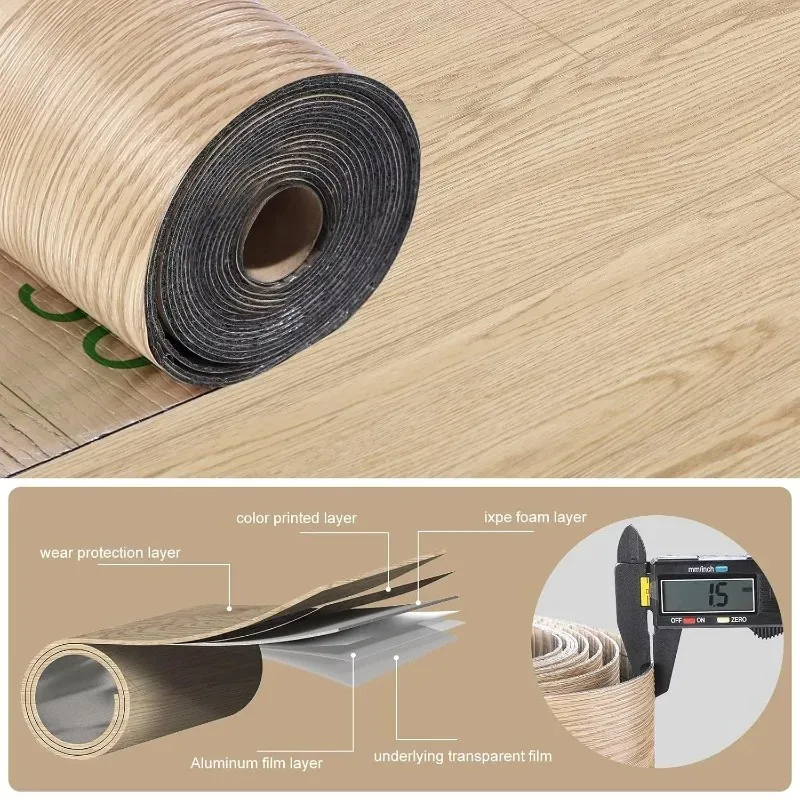 Wood Grain Peel and Stick Floor Tiles Wear-Resistant Waterproof Vinyl Plank Flooring for Bedroom Living Room Kitchen RV Office
