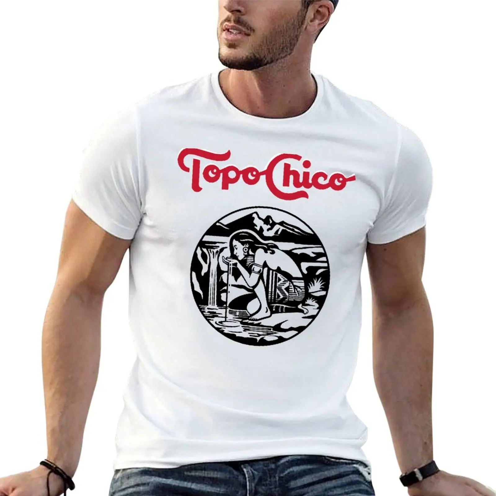 Camiseta con logo de agua mineral Topo Chico (agua mineral con gas) de Aztec Princess, camiseta para hombre, camisetas gráficas de algodón para hombre