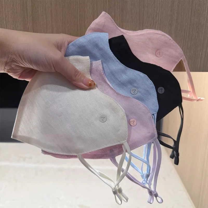 Light Thin Linen Tencel Breathable Sunscreen Mask Spring Summer Simple Versatile Solid Color UV Protection Outdoor for Women Men