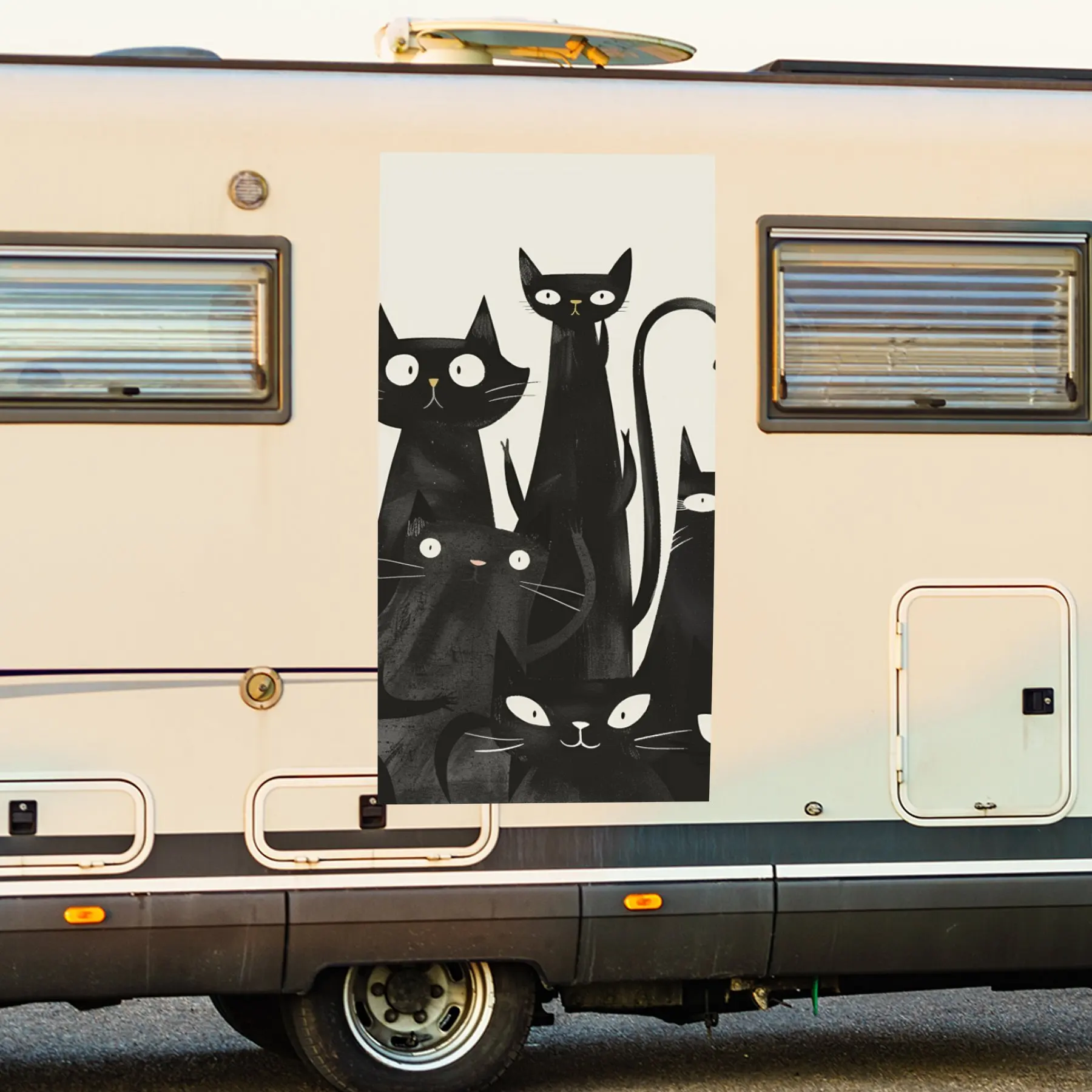 

Cute Black Cats Fun Motorhome Car Door Sticker PVC Self Waterproof Stick, Striking Auto Exterior Accessories Decor Protect Gift