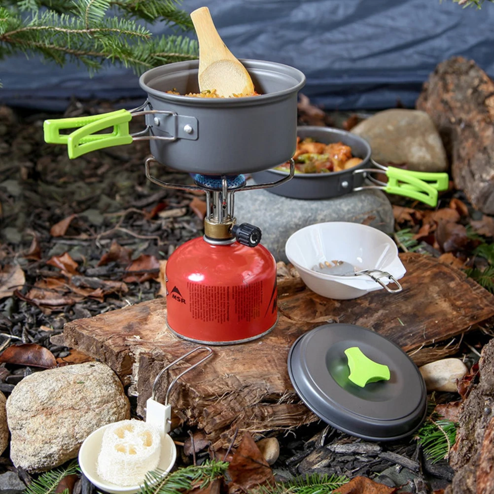 

10 Pcs Convenient Outdoor Cooking Set Durable Anodized Aluminum Kit For Camping Hiking 1-2 People