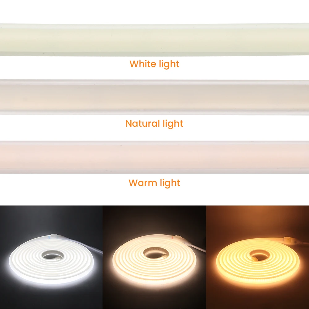 Dimmable COB Neon Strip Light Super Bright 220V Switch/Dimmer Power Kit 288LED Waterproof Strip White/Warm/Natural Outdoor Decor