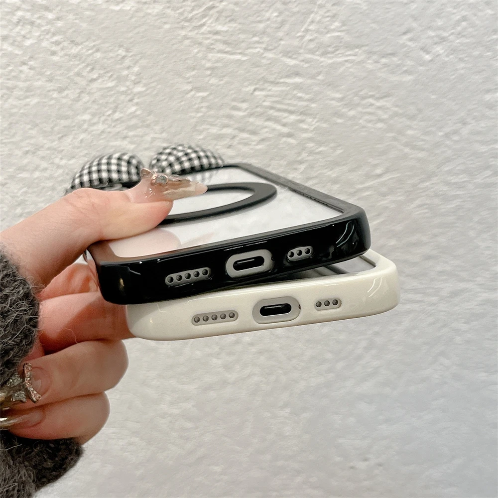 Magnetic Luxury Transparent Acrylic Phone Case For iPhone 16 14 11 13 12 15 Pro Max For Magsafe Wireless Charge Bowknot Cover