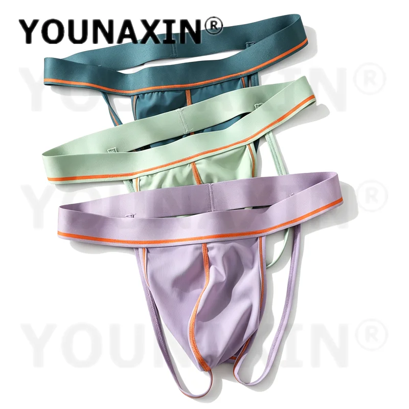 6 Pieces Men's Sexy Ice Silk Thongs Contrast Stitch Big Pouch Personality Bikini Briefs M L XL 2XL YOUNAXIN