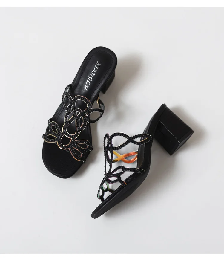 6.5CM High Heel Sandals for  2023 Summer Leisure Fairy Style Retro Rhinestone Roman Shoes for Women 322-6